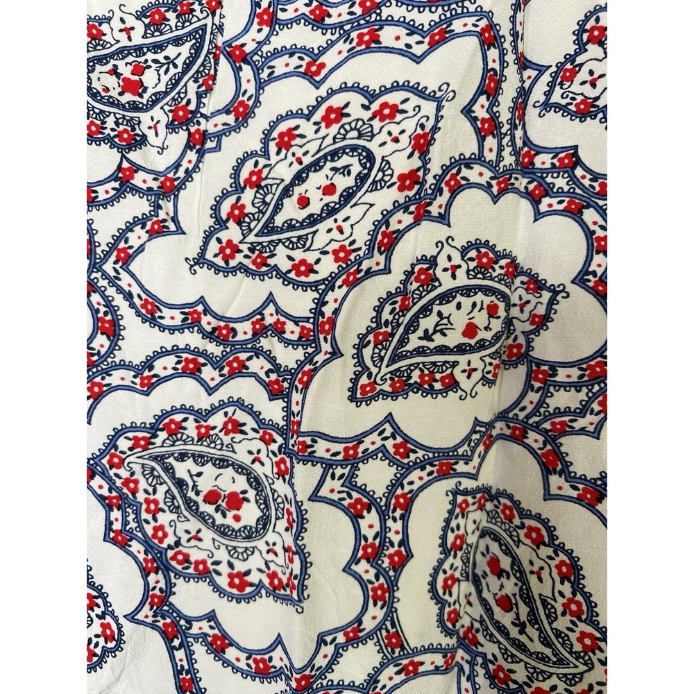 Talbots Womens XL Blouse Red Navy Blue Paisley Print Long Sleeve Keyhole Back - Picture 4 of 4